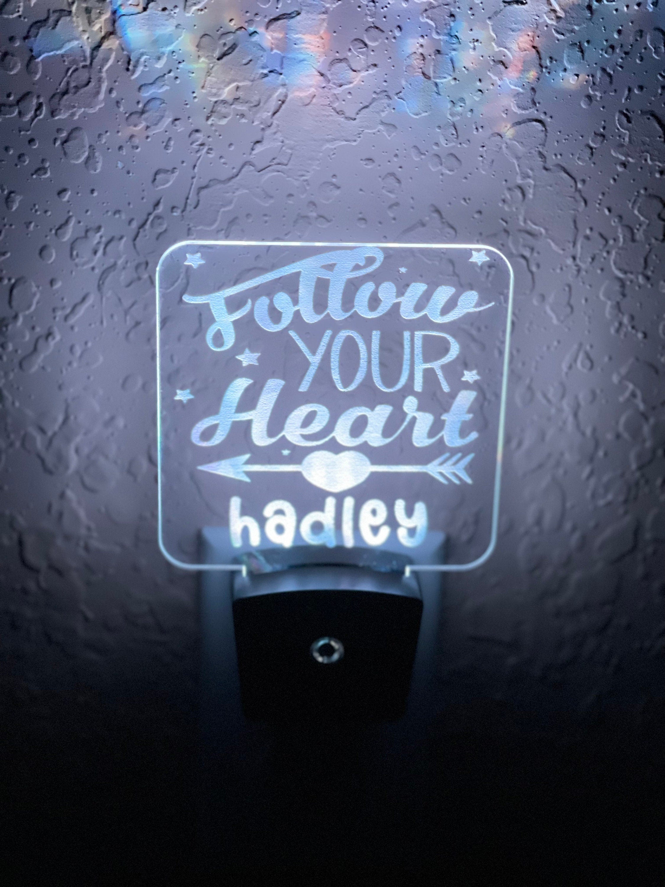 Personalized LED Follow Your Heart Night Light | 7 Color Changing | Plug in Night Light | Name Light | Children's Night Light | Kids Light