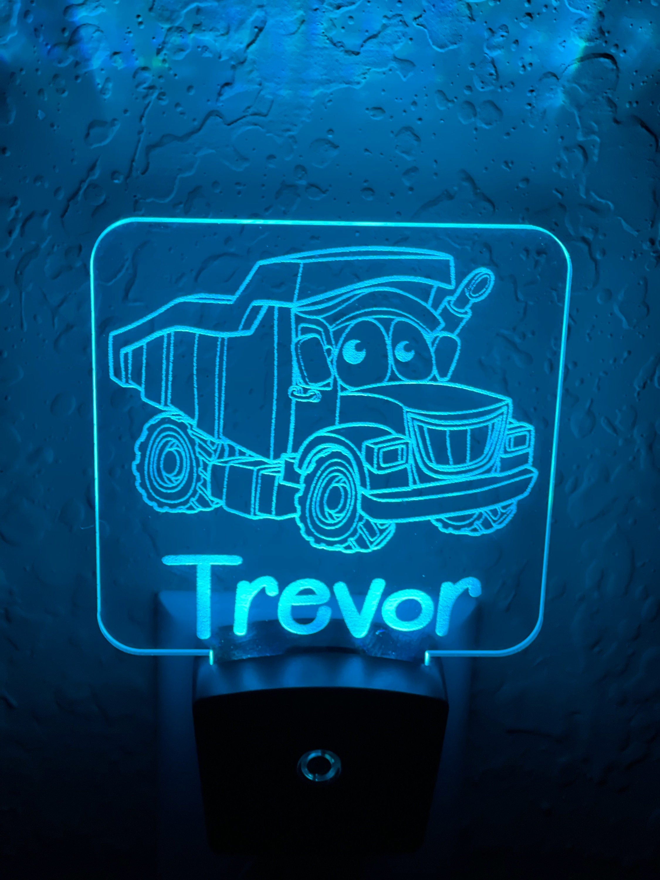Personalized LED Dump Truck Night Light | 7 Color Changing | Plug in Night Light | Name Light | Children's Night Light | Kids Room Light