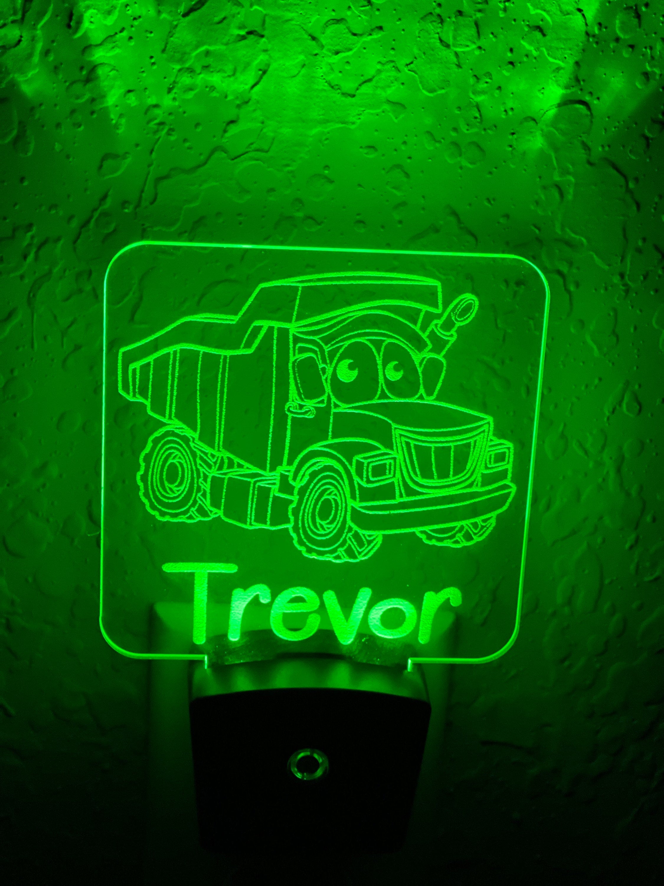 Personalized LED Dump Truck Night Light | 7 Color Changing | Plug in Night Light | Name Light | Children's Night Light | Kids Room Light