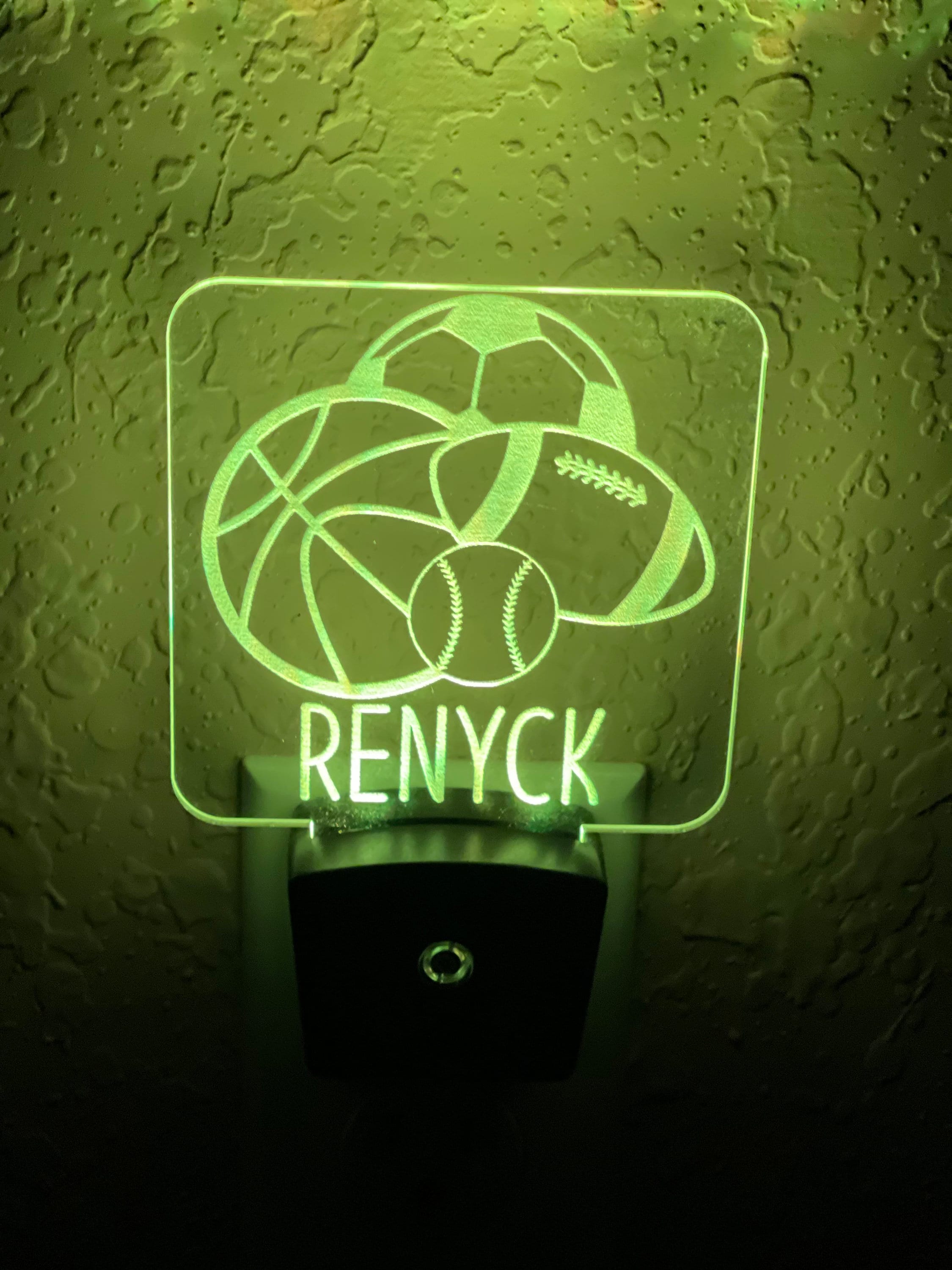 Personalized LED Sports Balls Night Light | 7 Color Changing | Plug in Night Light | Name Light | Children's Night Light | Kids Room Light