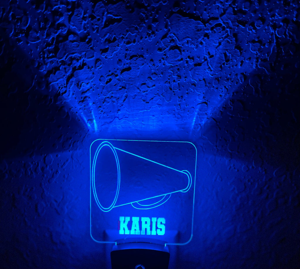 Personalized LED Cheer Megaphone Night Light | 7 Color Changing | Plug in Night Light | Name Light | Children's Night Light | Kids Light
