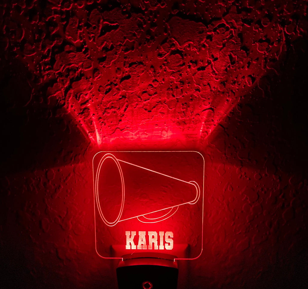 Personalized LED Cheer Megaphone Night Light | 7 Color Changing | Plug in Night Light | Name Light | Children's Night Light | Kids Light