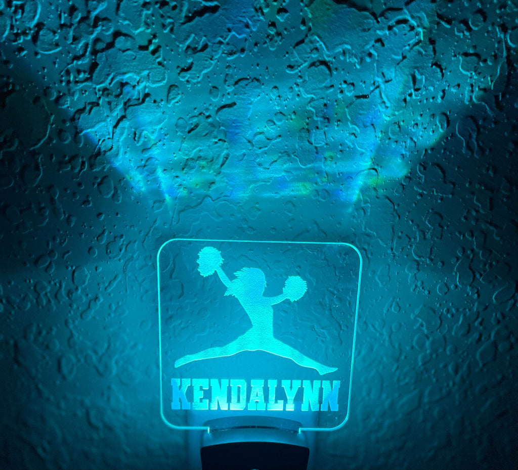 Personalized LED Cheerleader Night Light | 7 Color Changing | Plug in Night Light | Name Light | Children's Night Light | Kids Room Light