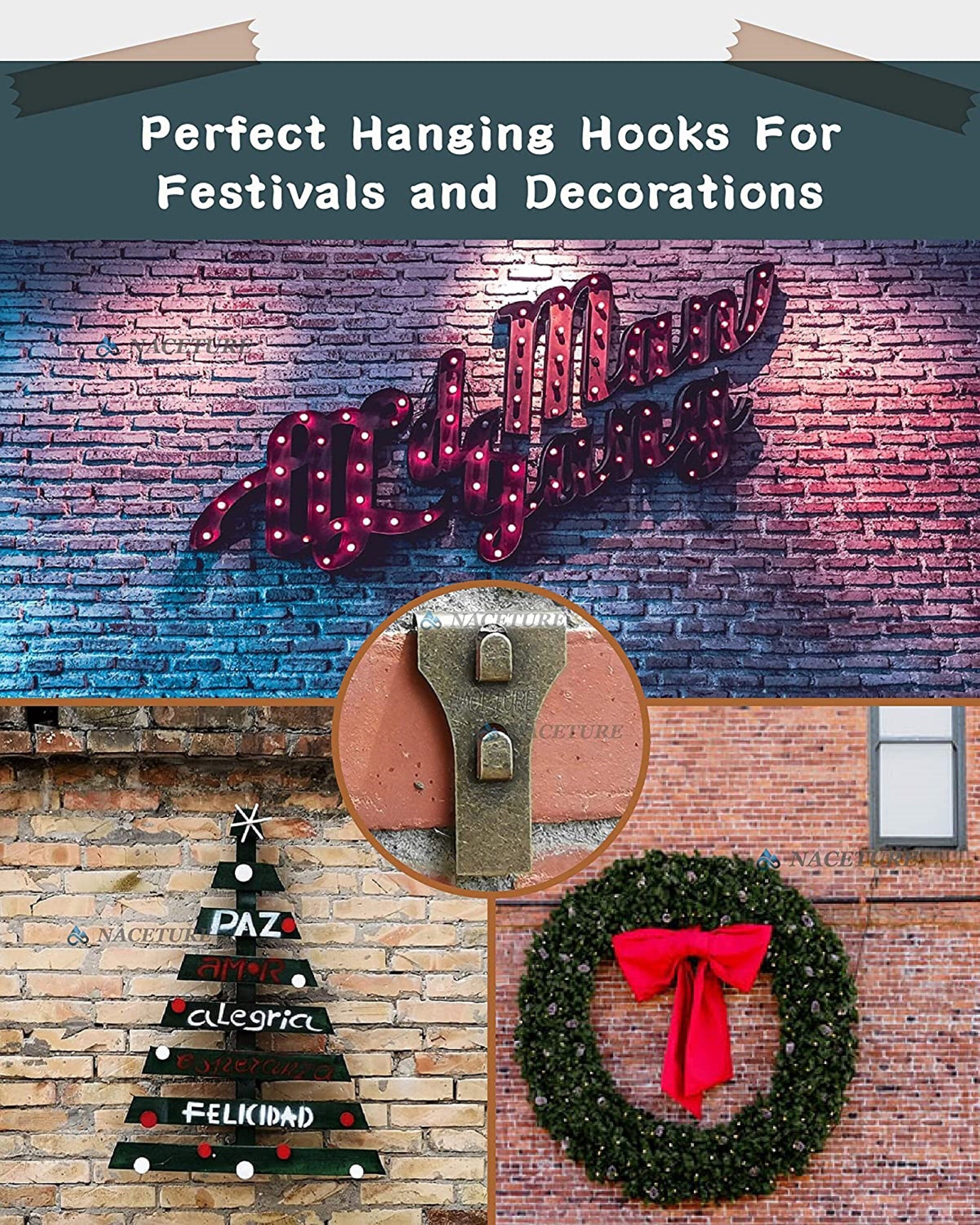 Brick Hook Clips - for Hanging Pictures, Metal Brick Hangers | Brick Fireplace Hooks for hanging decorations with out drilling into brick
