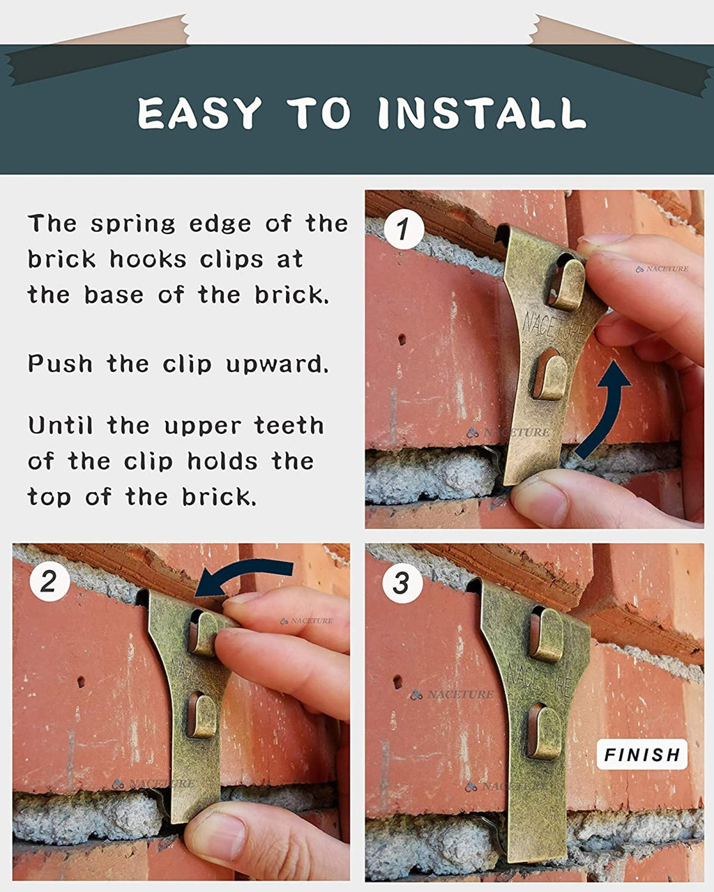 Brick Hook Clips - for Hanging Pictures, Metal Brick Hangers | Brick Fireplace Hooks for hanging decorations with out drilling into brick