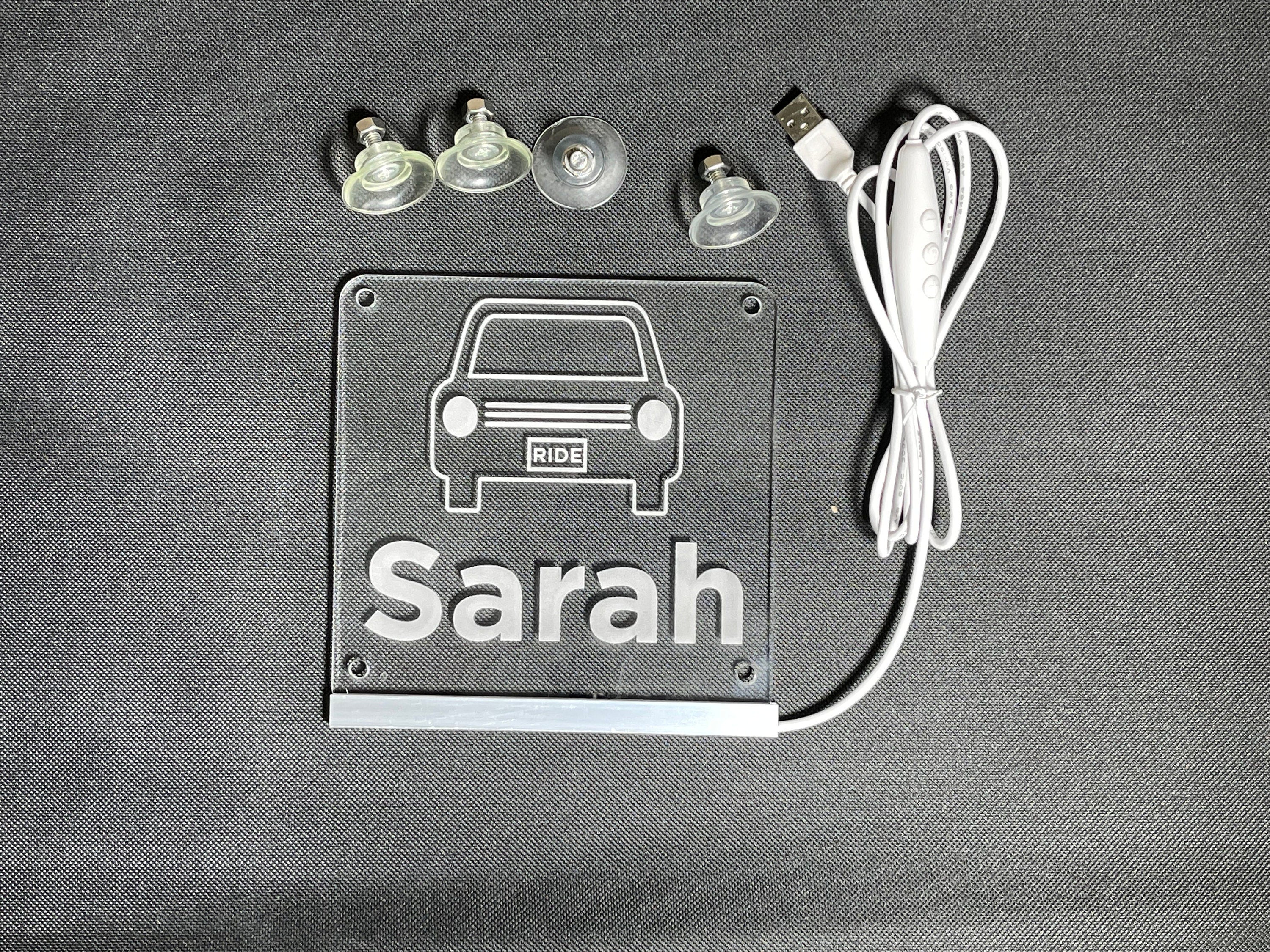 Rideshare Delivery Driver Custom Name LED Window Sign | Car Driver Window LED Light Up Sign | 7 Color Changing | USB Powered