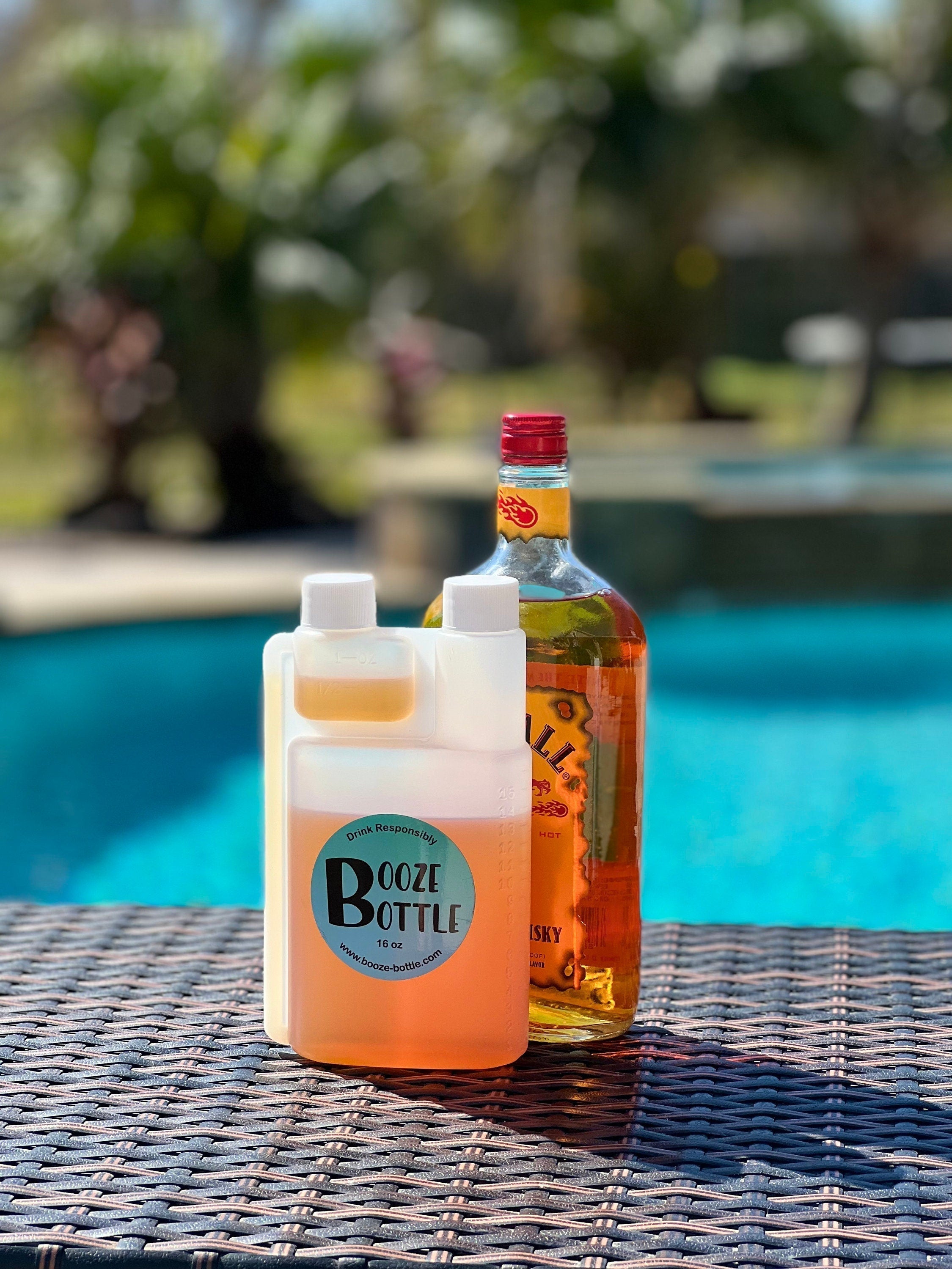 32 oz Booze Bottles - The Ultimate Liquor Storage Flask & Shot Glass all in One - Can be Personalized