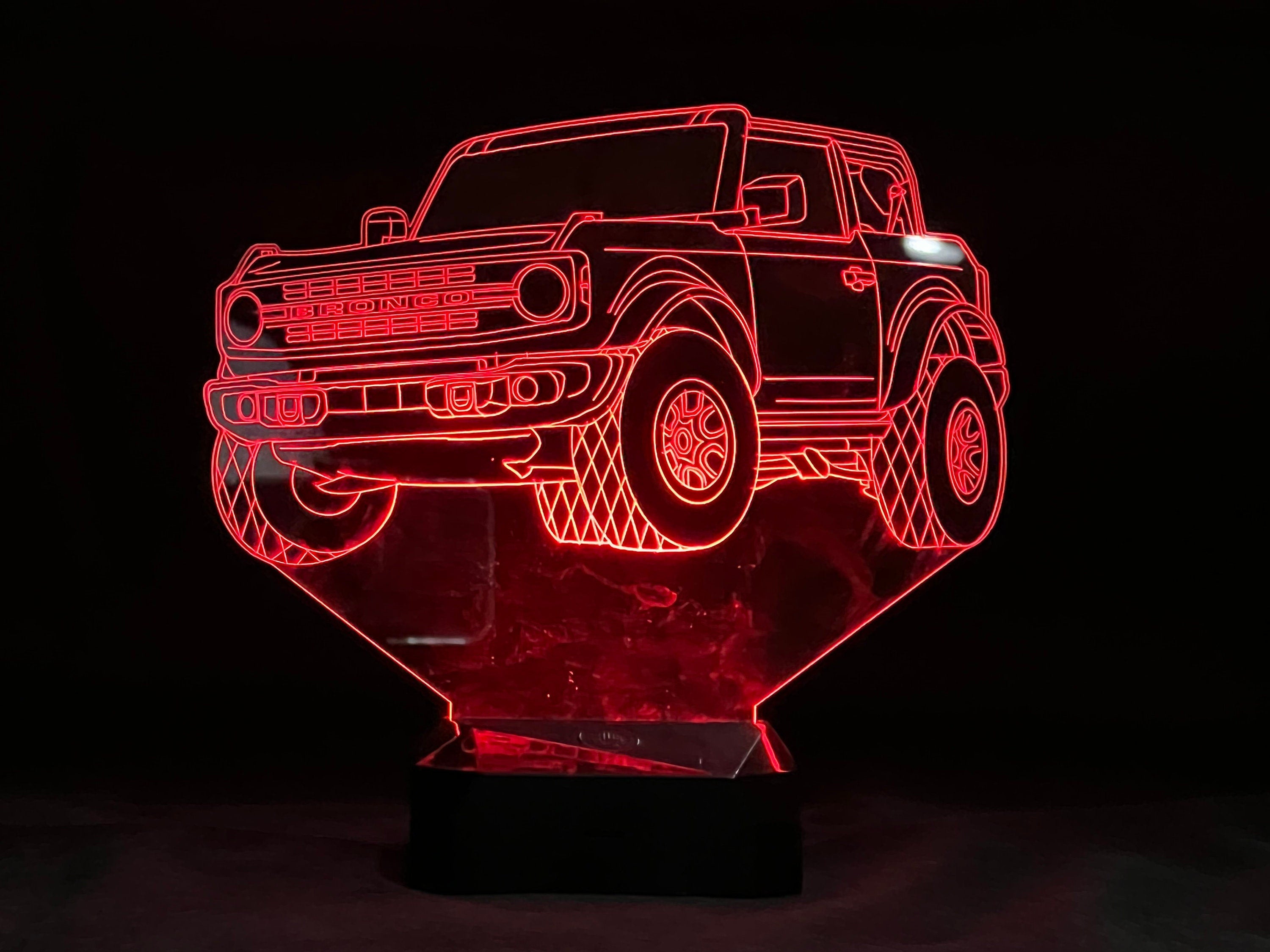 2021 Ford Bronco 3D LED Color Changing Desk Lamp, Night Light, Man Cave Light | Customizable | Rechargeable Corded or Cordless