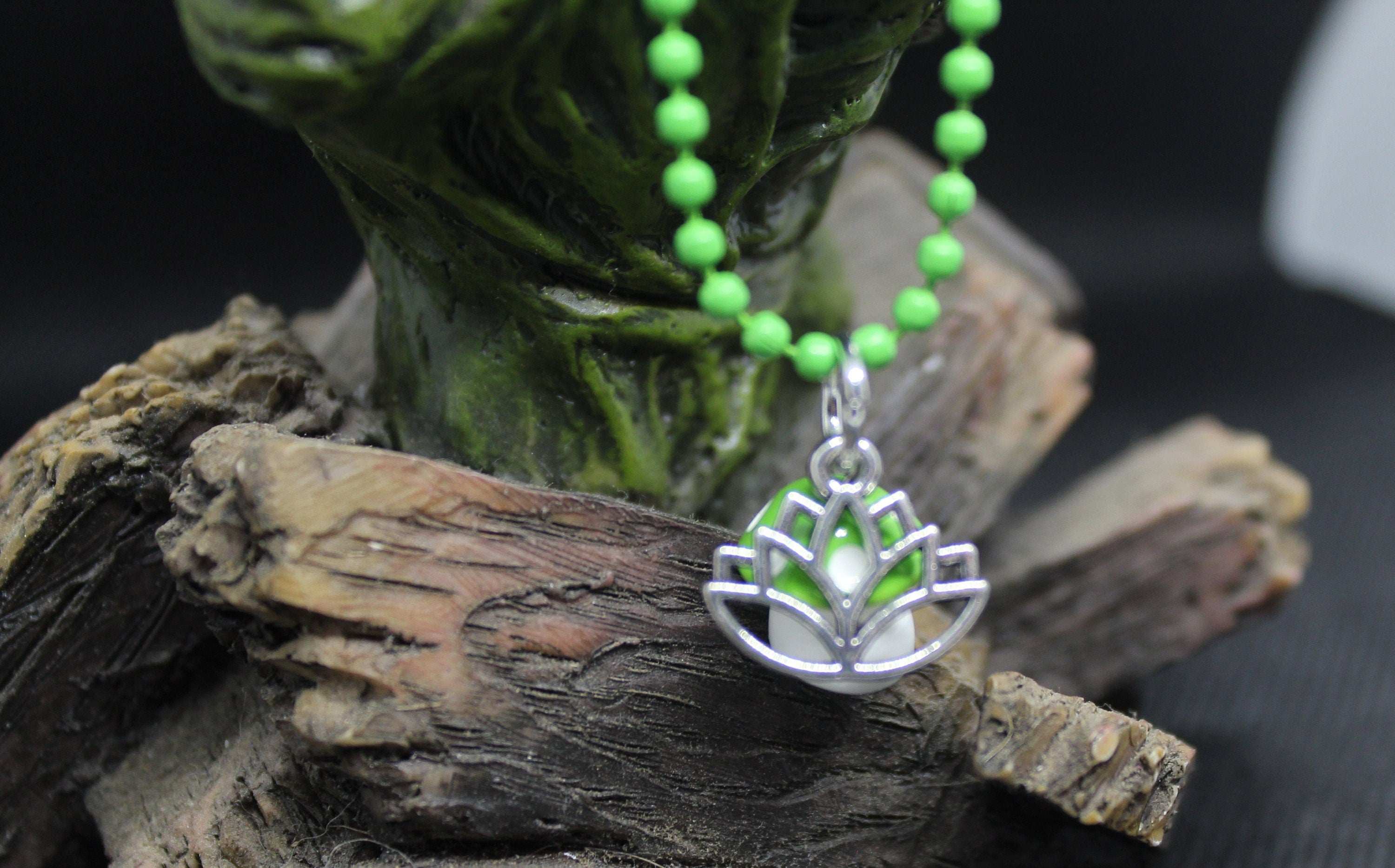Green Mushroom Lotus Keychain Charm Zipper Pull Crystal Witch Witchy Jewelry Witchcraft Metaphysical