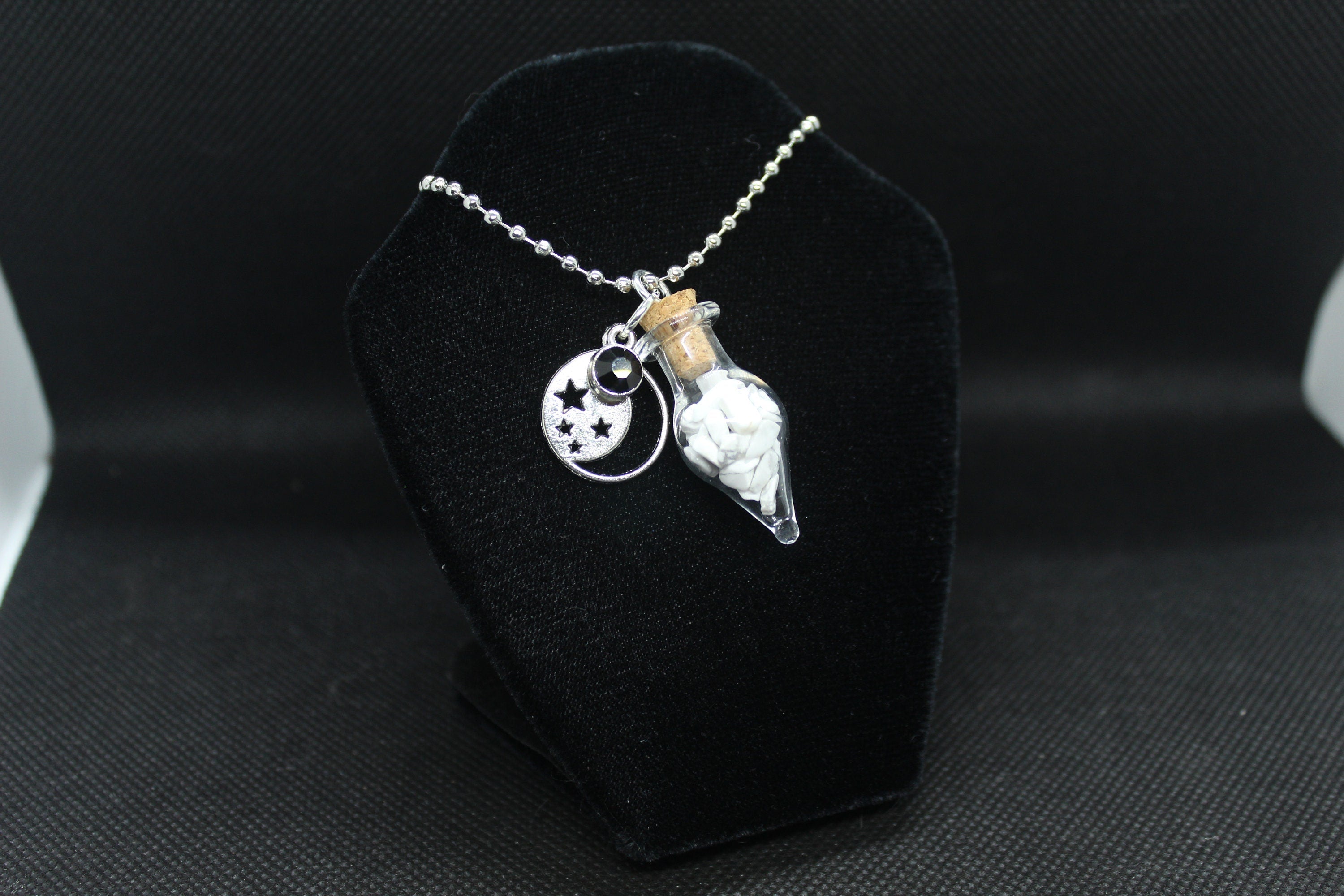Howlite Glass Teardrop Moon Necklace Crystal Witch Witchy Jewelry Witchcraft Wicca Wiccan Pagan Metaphysical