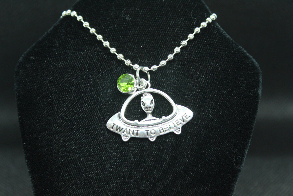 I Want to Believe UFO Alien Necklace Crystal Witch Witchy Jewelry Witchcraft Wicca Wiccan Pagan Metaphysical
