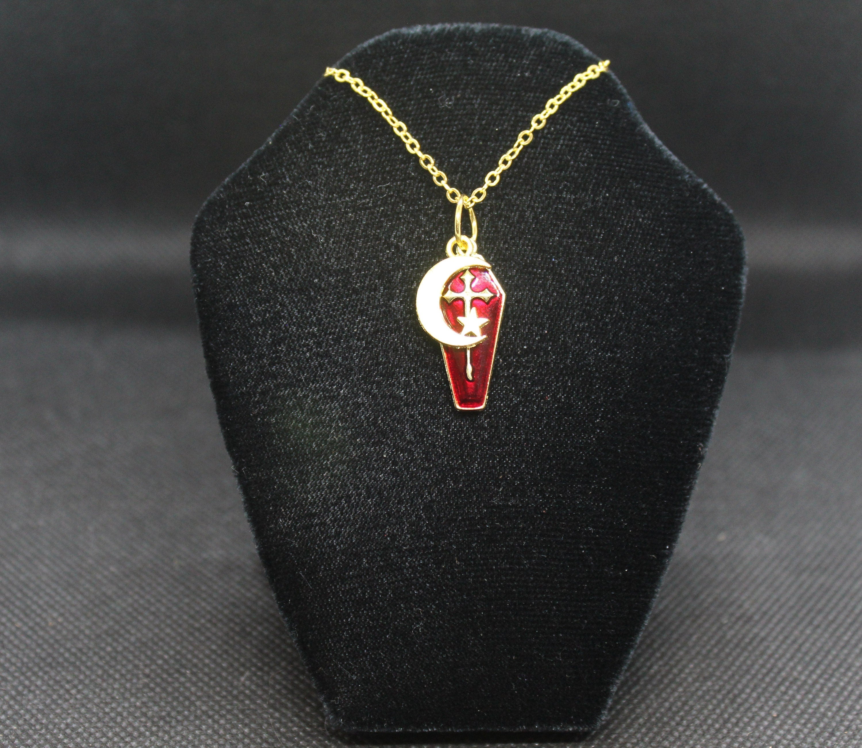 Red Coffin Moon Necklace Necklace Crystal Witch Witchy Jewelry Witchcraft Wicca Wiccan Pagan Metaphysical