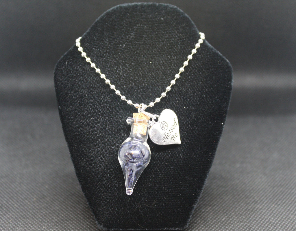 Blue Sandstone Teardrop Glass Blessed Be Necklace Crystal Witch Witchy Jewelry Witchcraft Wicca Wiccan Pagan Metaphysical