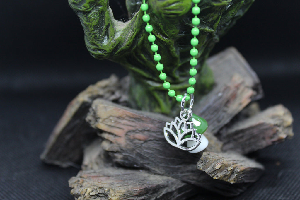 Green Mushroom Lotus Keychain Charm Zipper Pull Crystal Witch Witchy Jewelry Witchcraft Metaphysical