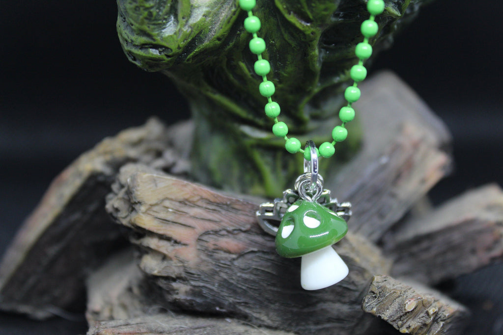 Green Mushroom Lotus Keychain Charm Zipper Pull Crystal Witch Witchy Jewelry Witchcraft Metaphysical