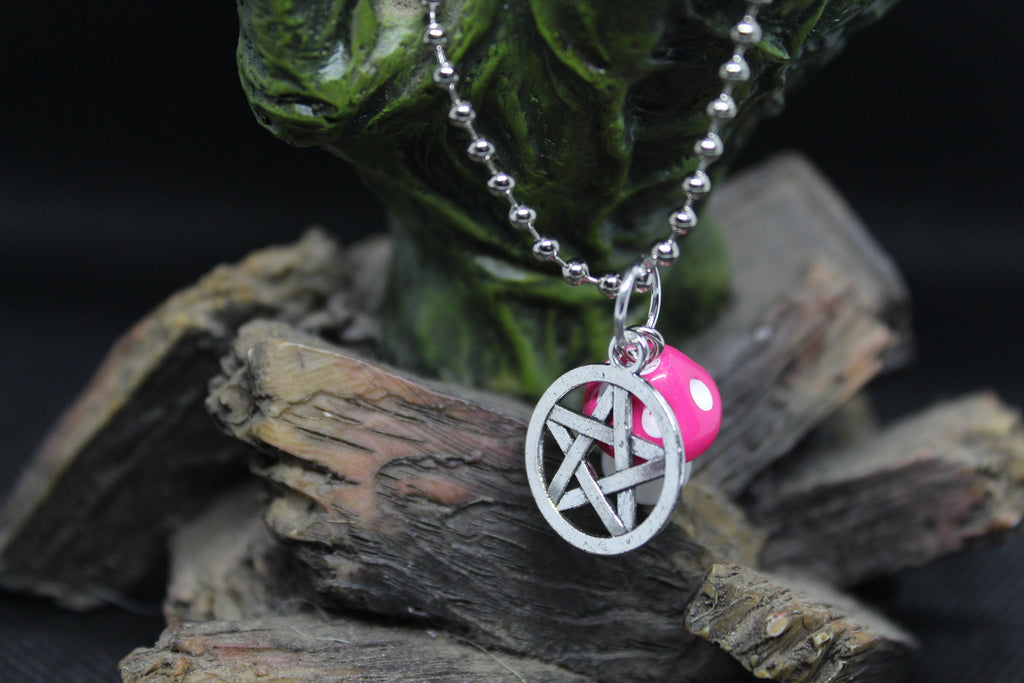 Pink Mushroom Pentacle Necklace Crystal Witch Witchy Jewelry Witchcraft Wicca Wiccan Pagan Metaphysical