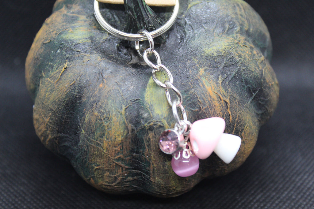 Pink Mushroom Keychain Charm Zipper Pull Crystal Witch Witchy Jewelry Witchcraft Metaphysical