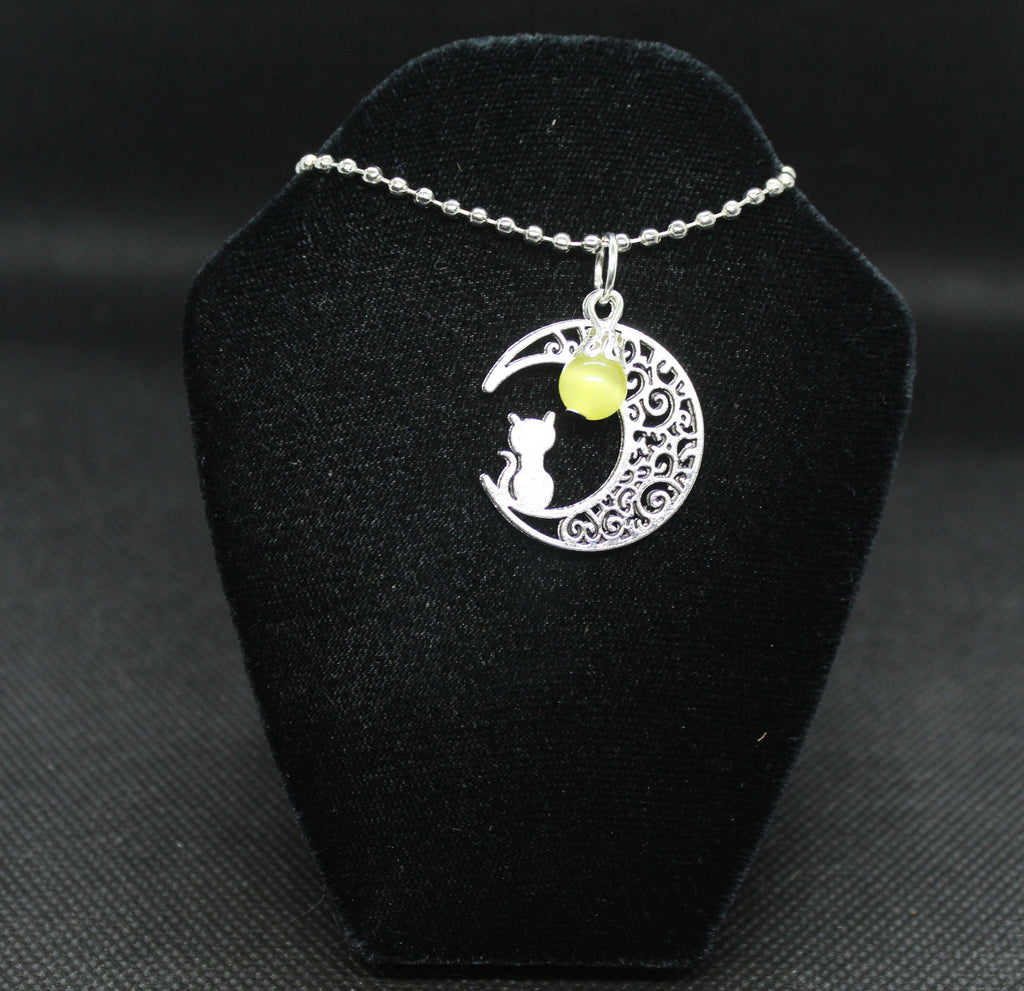 Yellow Moon Cat Necklace Crystal Witch Witchy Jewelry Witchcraft Wicca Wiccan Pagan Metaphysical