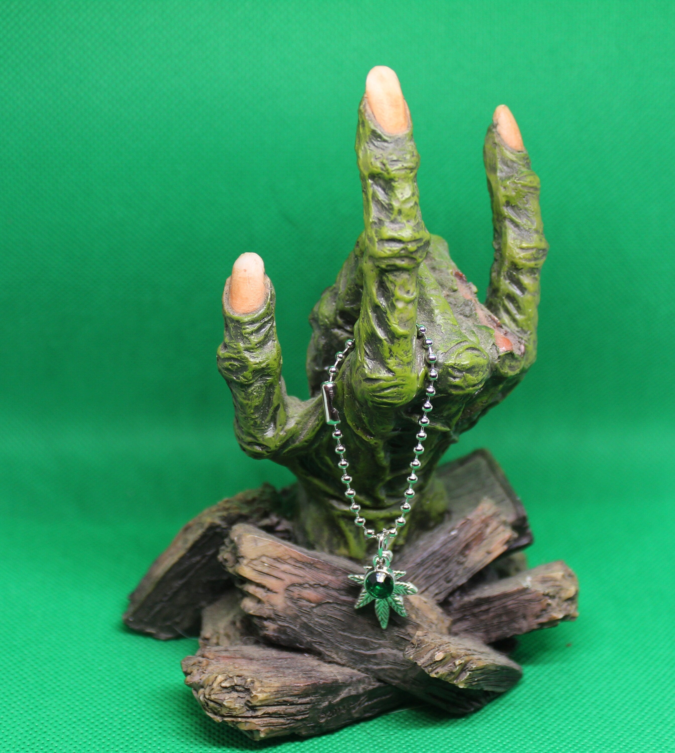 Green Cannabis Weed Keychain Charm Zipper Pull Crystal Witch Witchy Jewelry Witchcraft Metaphysical