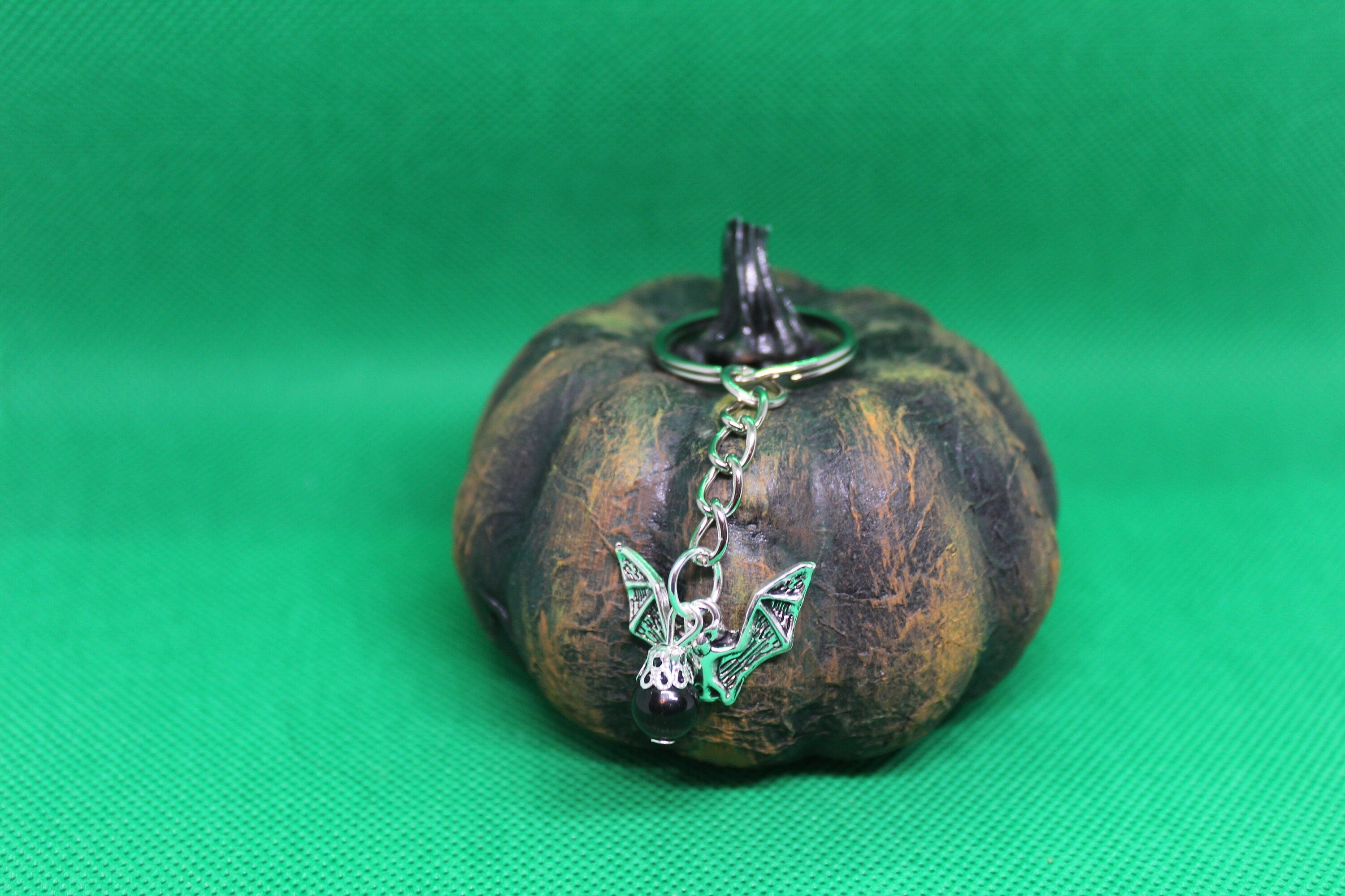 Bat Cat's Eye Keychain Charm Zipper Pull Crystal Witch Witchy Jewelry Witchcraft Metaphysical