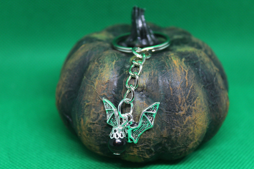 Bat Cat's Eye Keychain Charm Zipper Pull Crystal Witch Witchy Jewelry Witchcraft Metaphysical