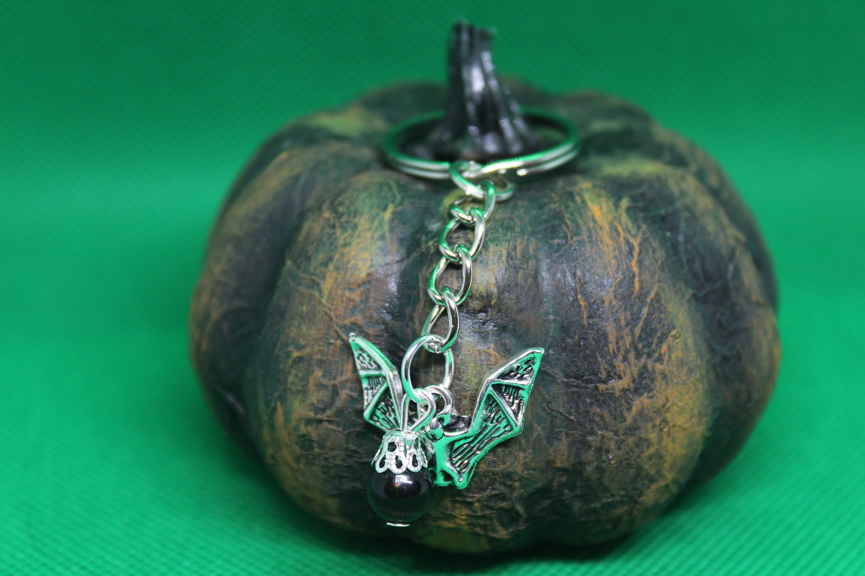 Bat Cat's Eye Keychain Charm Zipper Pull Crystal Witch Witchy Jewelry Witchcraft Metaphysical
