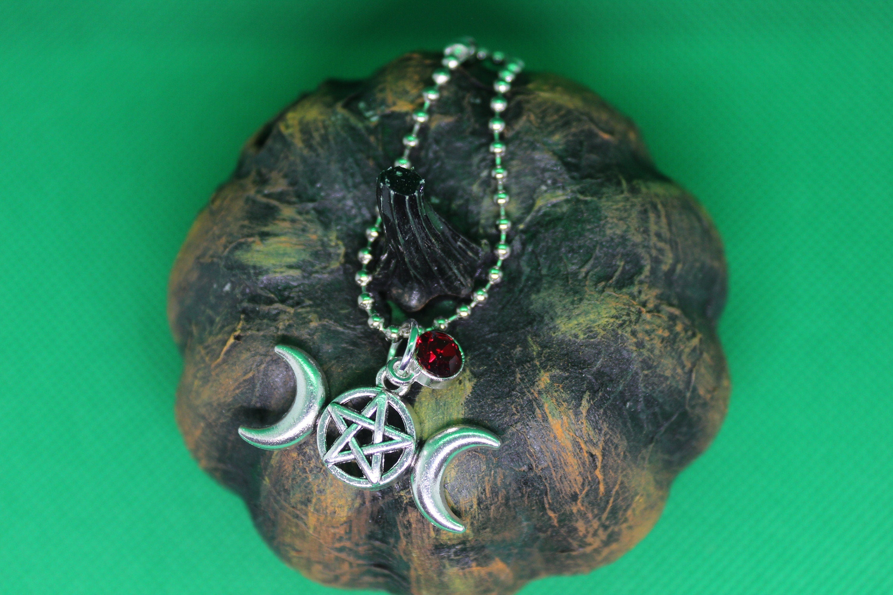 Red Triple Moon Keychain Charm Zipper Pull Crystal Witch Witchy Jewelry Witchcraft Metaphysical