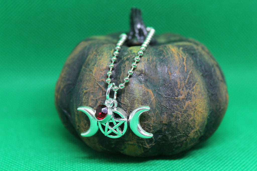 Red Triple Moon Keychain Charm Zipper Pull Crystal Witch Witchy Jewelry Witchcraft Metaphysical