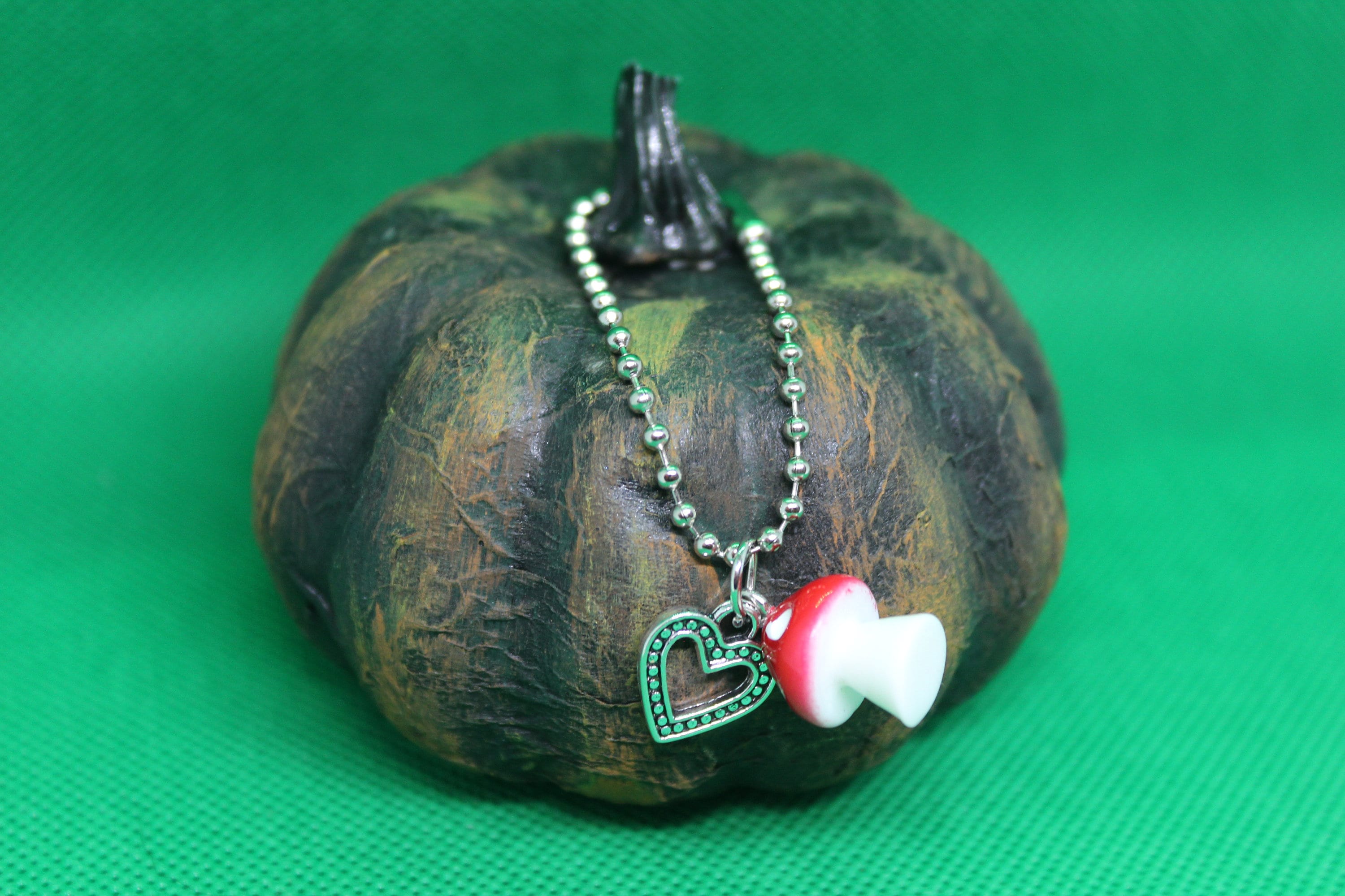 Red Mushroom Heart Keychain Charm Zipper Pull Crystal Witch Witchy Jewelry Witchcraft Metaphysical