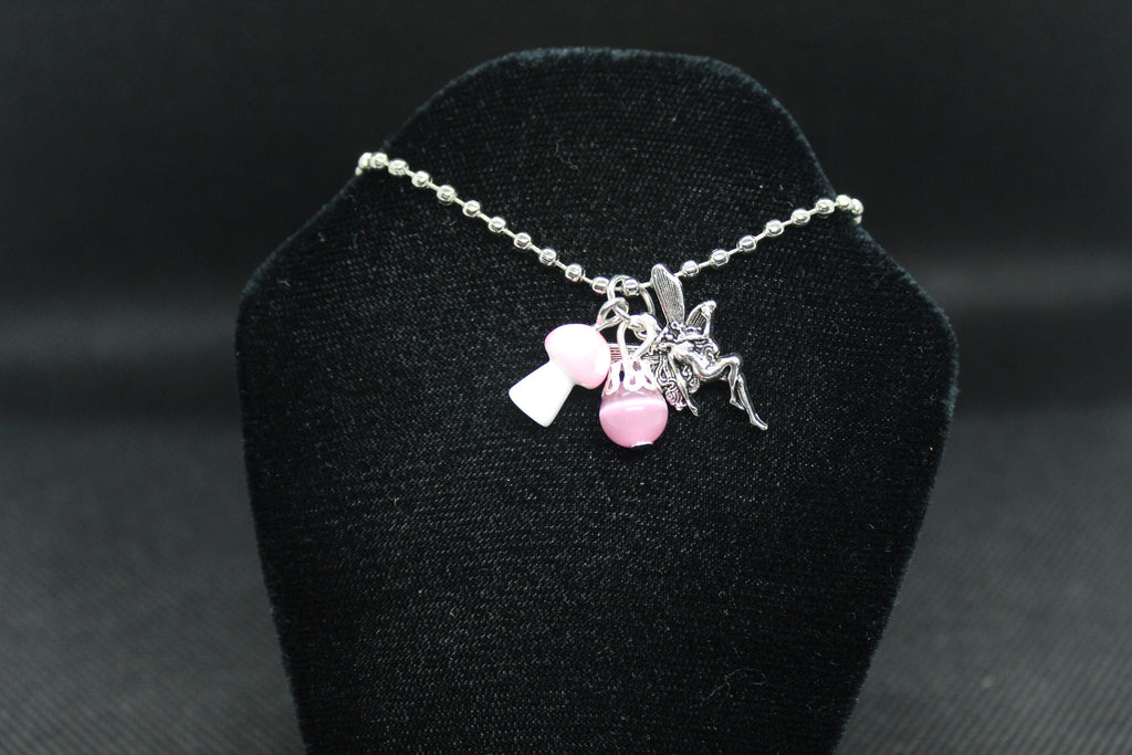 Pink Fairy Mushroom Necklace Crystal Witch Witchy Jewelry Witchcraft Wicca Wiccan Pagan Metaphysical