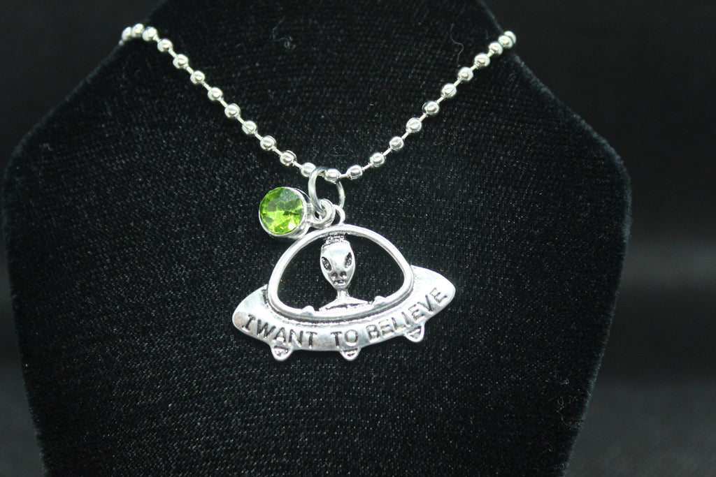 I Want to Believe UFO Alien Necklace Crystal Witch Witchy Jewelry Witchcraft Wicca Wiccan Pagan Metaphysical