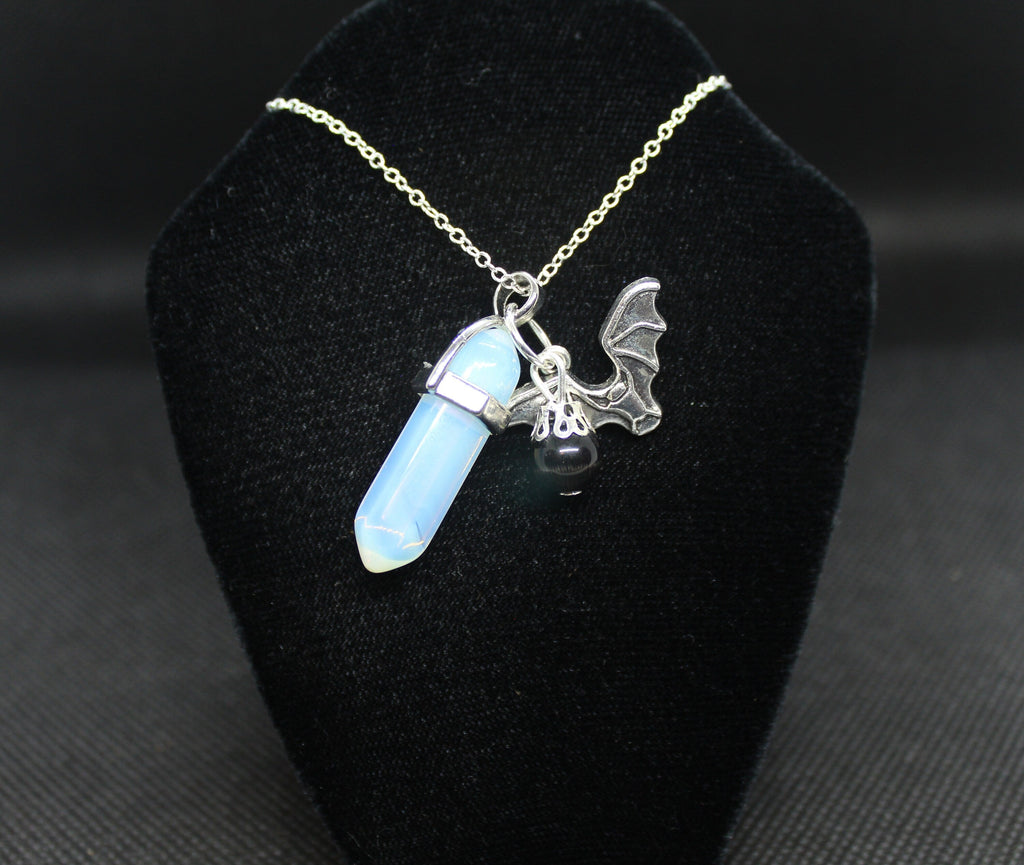 Opalite Bat Necklace Crystal Witch Witchy Jewelry Witchcraft Wicca Wiccan Pagan Metaphysical