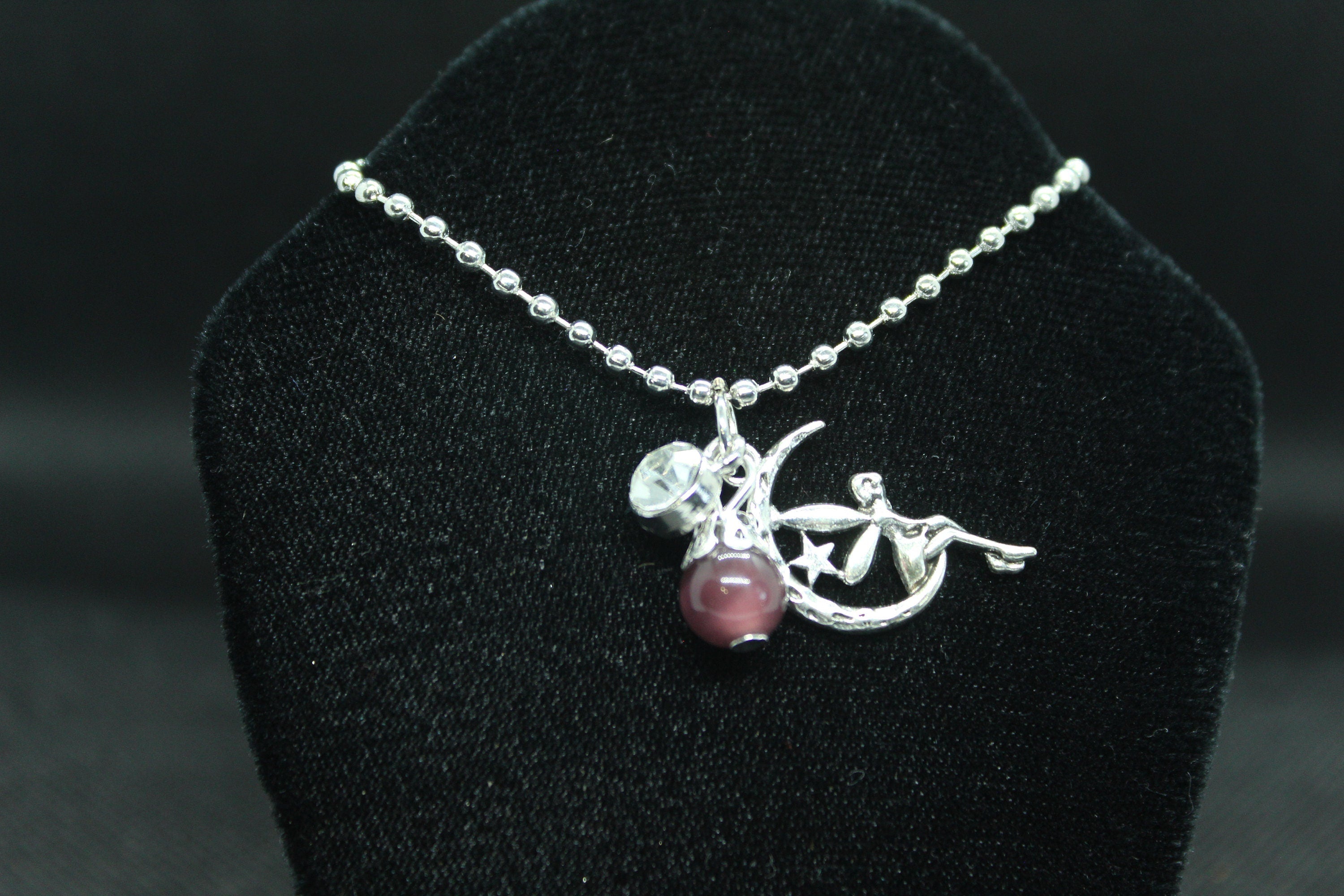 Purple Fairy Cat's Eye Necklace Crystal Witch Witchy Jewelry Witchcraft Wicca Wiccan Pagan Metaphysical