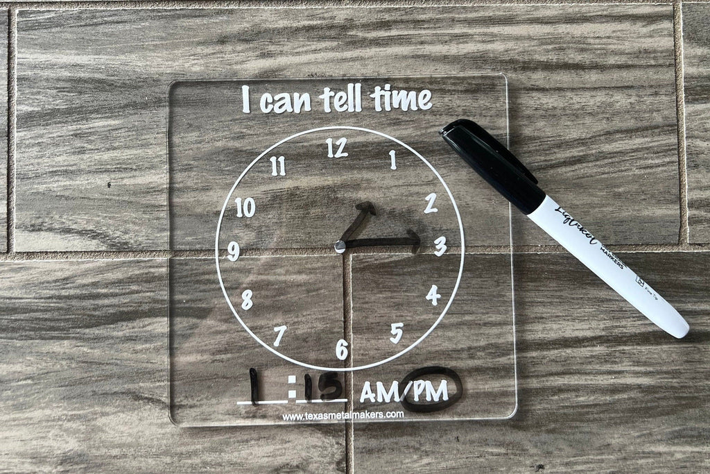 I Can Tell Time Learning Board Acrylic Dry Erase | Reusable Washable Clock Board | Preschool Learning | Education Supplies | Home School