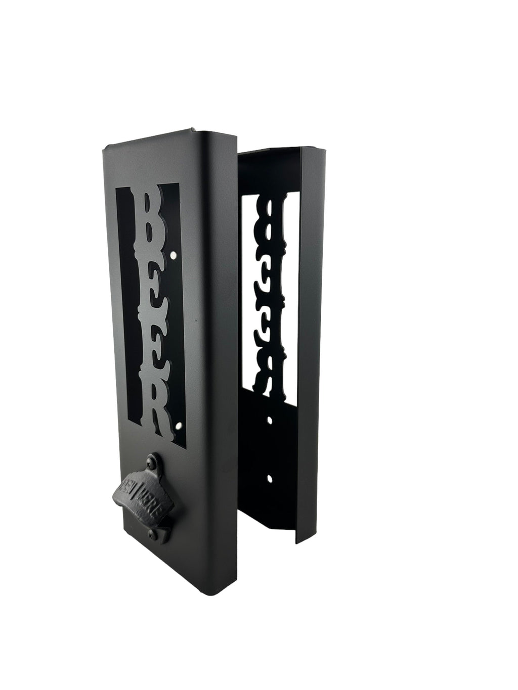 Beer Can Kooler Holder - Metal Wall Mount with Bottle Opener
