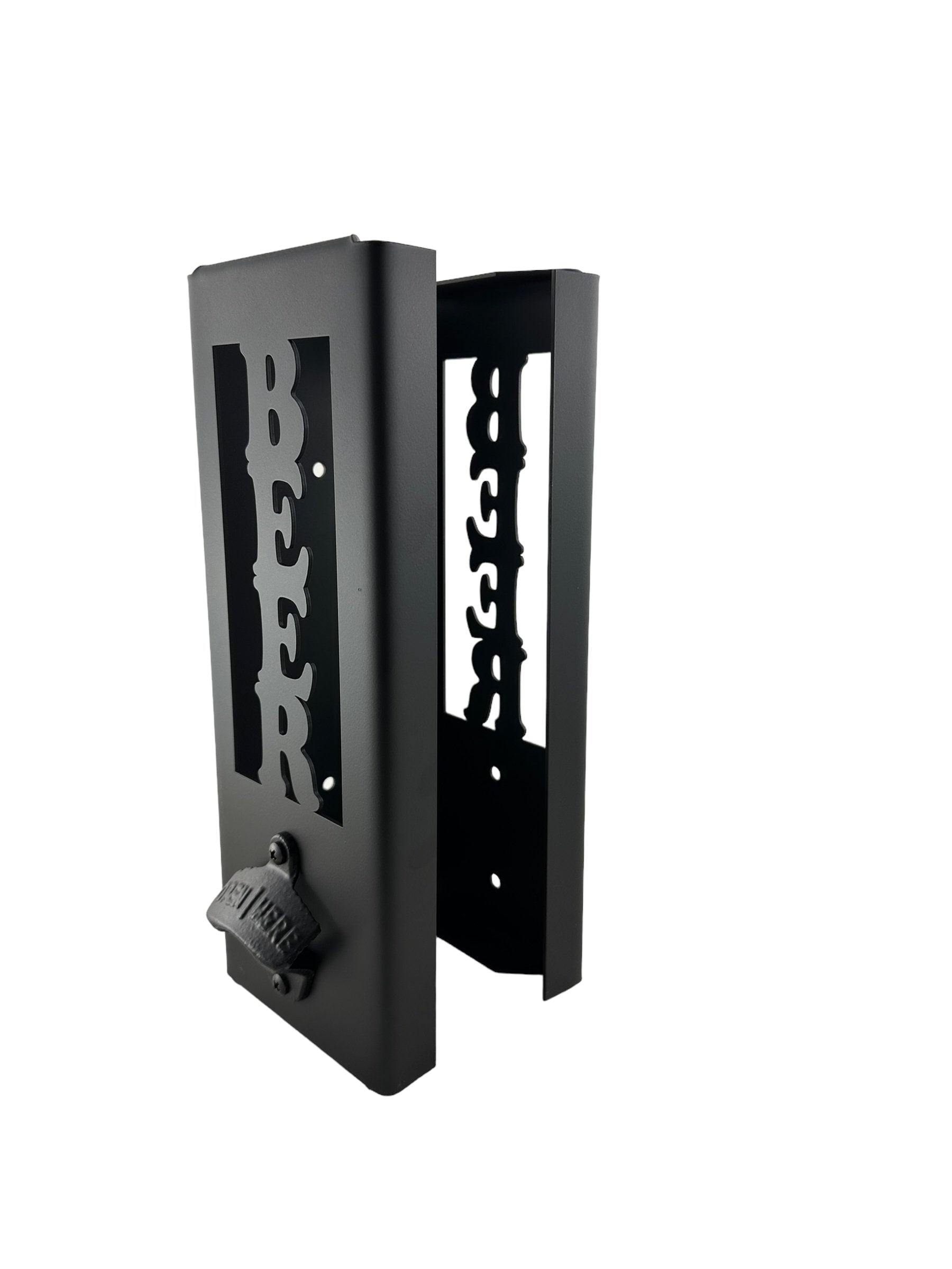 Beer Can Kooler Holder - Metal Wall Mount with Bottle Opener