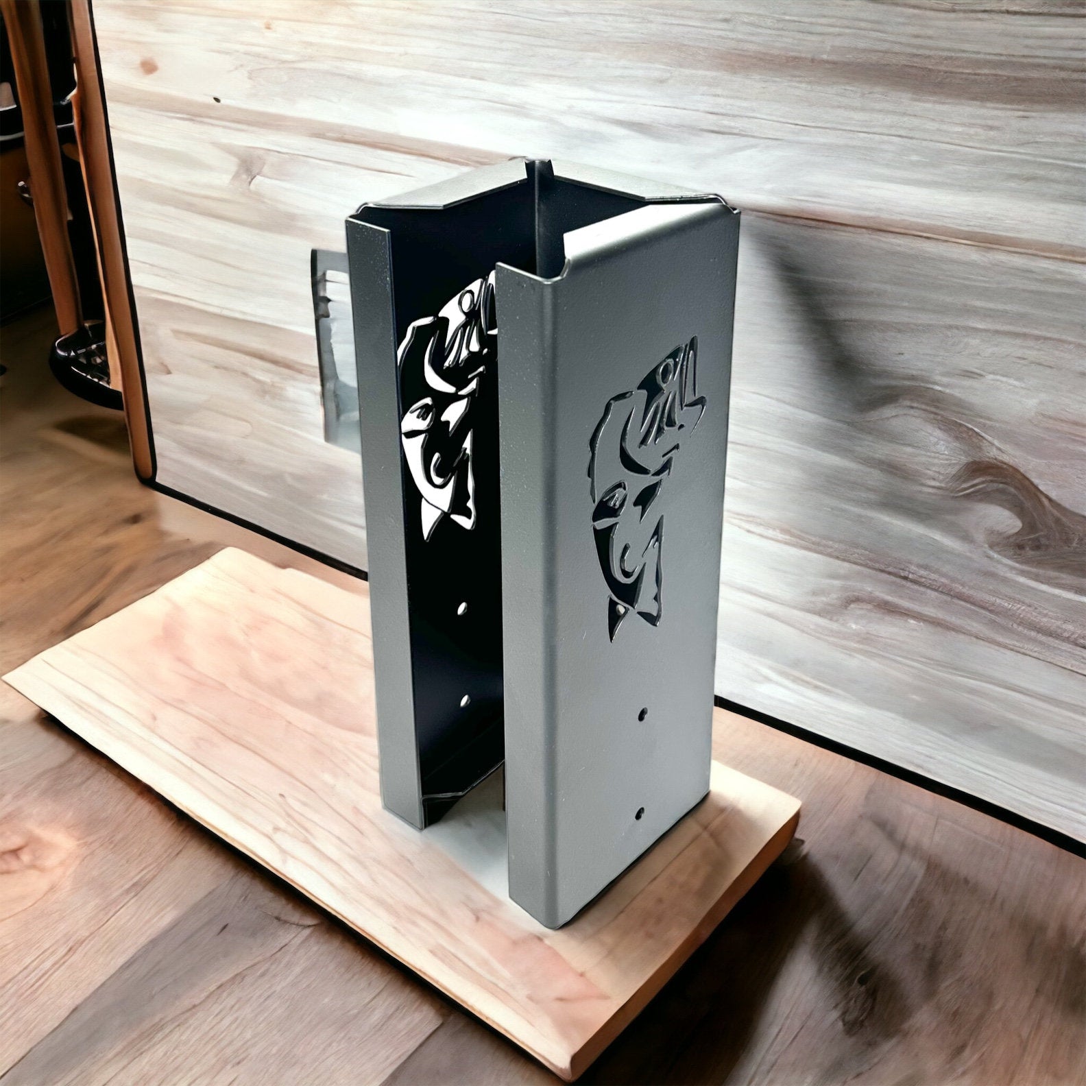 Bass Fish Can Kooler Holder - Metal Wall Mount with Bottle Opener