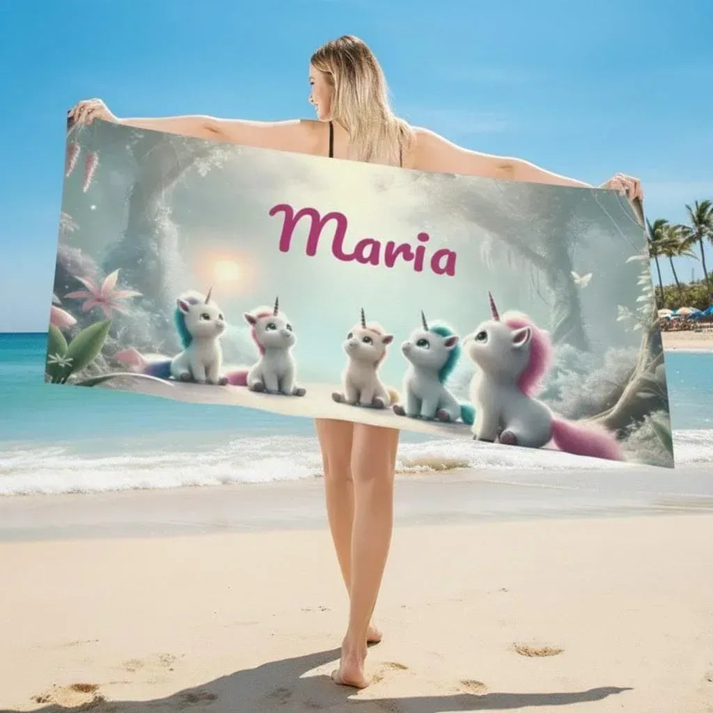 Personalized Unicorn Beach Towel: Soft Microfiber Summer Accessory, Swimming pool Towel