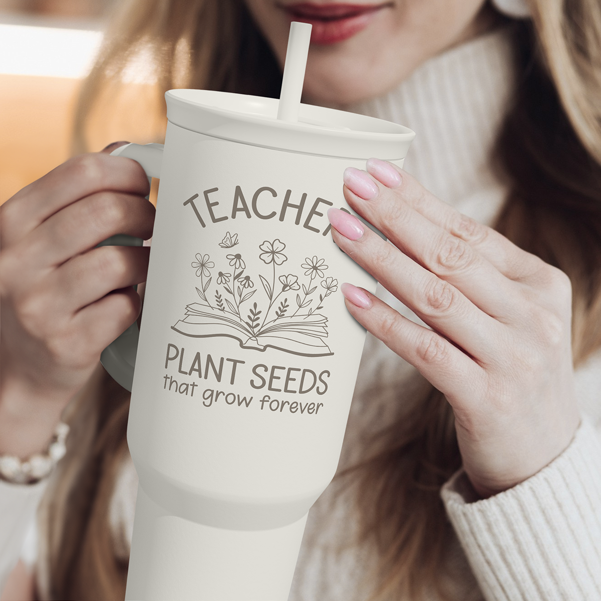White Teacher Slidemate | Slider Tumbler with Handle 40oz