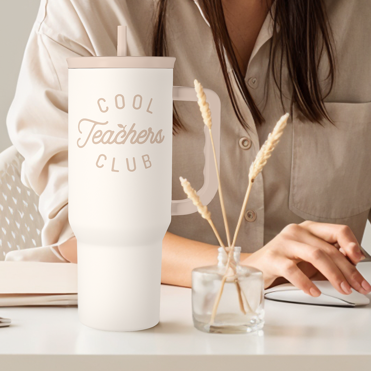 White Teacher Slidemate | Slider Tumbler with Handle 40oz