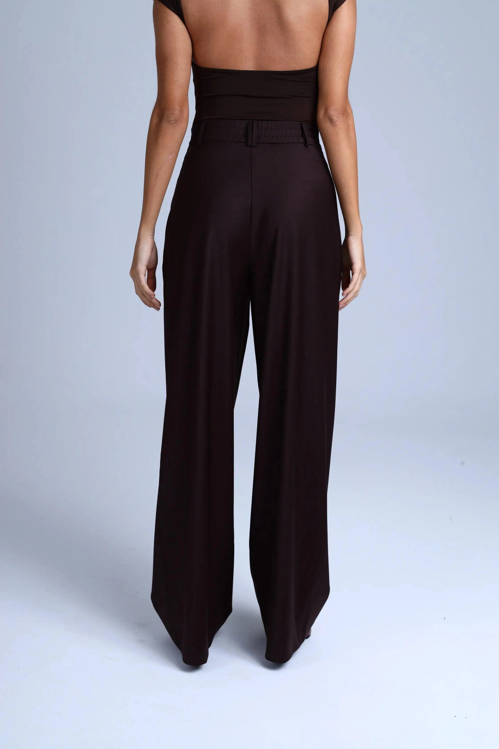 Brown Virgin Wool Pants Monica Wide-Leg in Dark Coffee