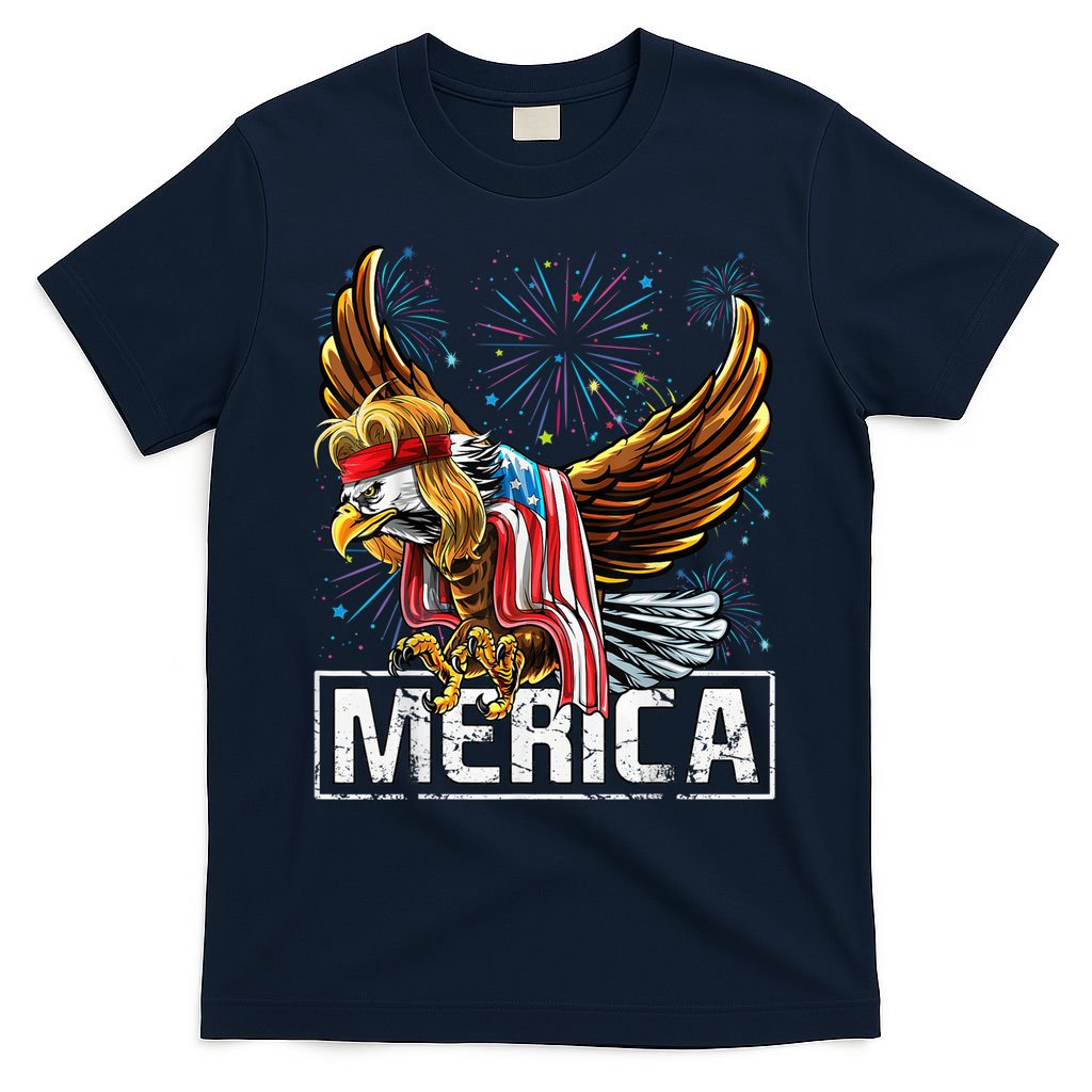 Merica Bald Eagle Mullet 4th of July American Flag Patriotic T-Shirt
