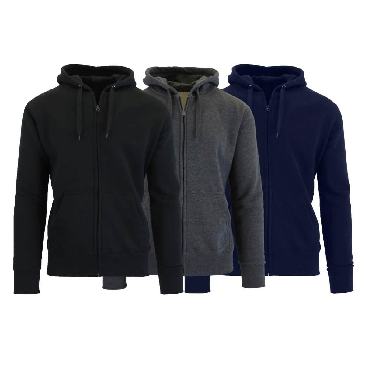 3-Pack Men's Slim-Fit Fleece-Lined Zip Hoodie