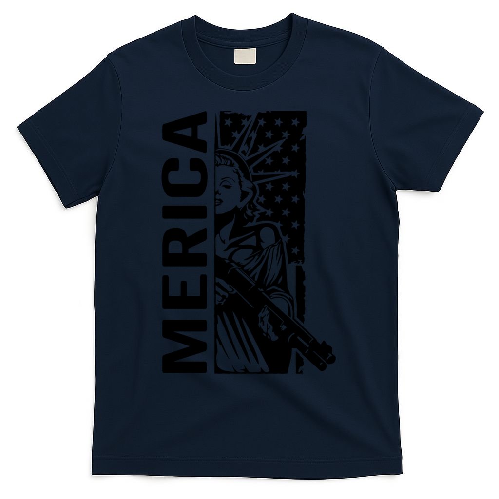 Merica Patriotic Pro Gun USA Liberty Lady 4th Of July Gun T-Shirt