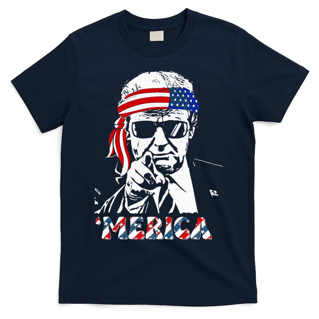 Merica Trump Happy 4th Of July Trump American Flag T-Shirt