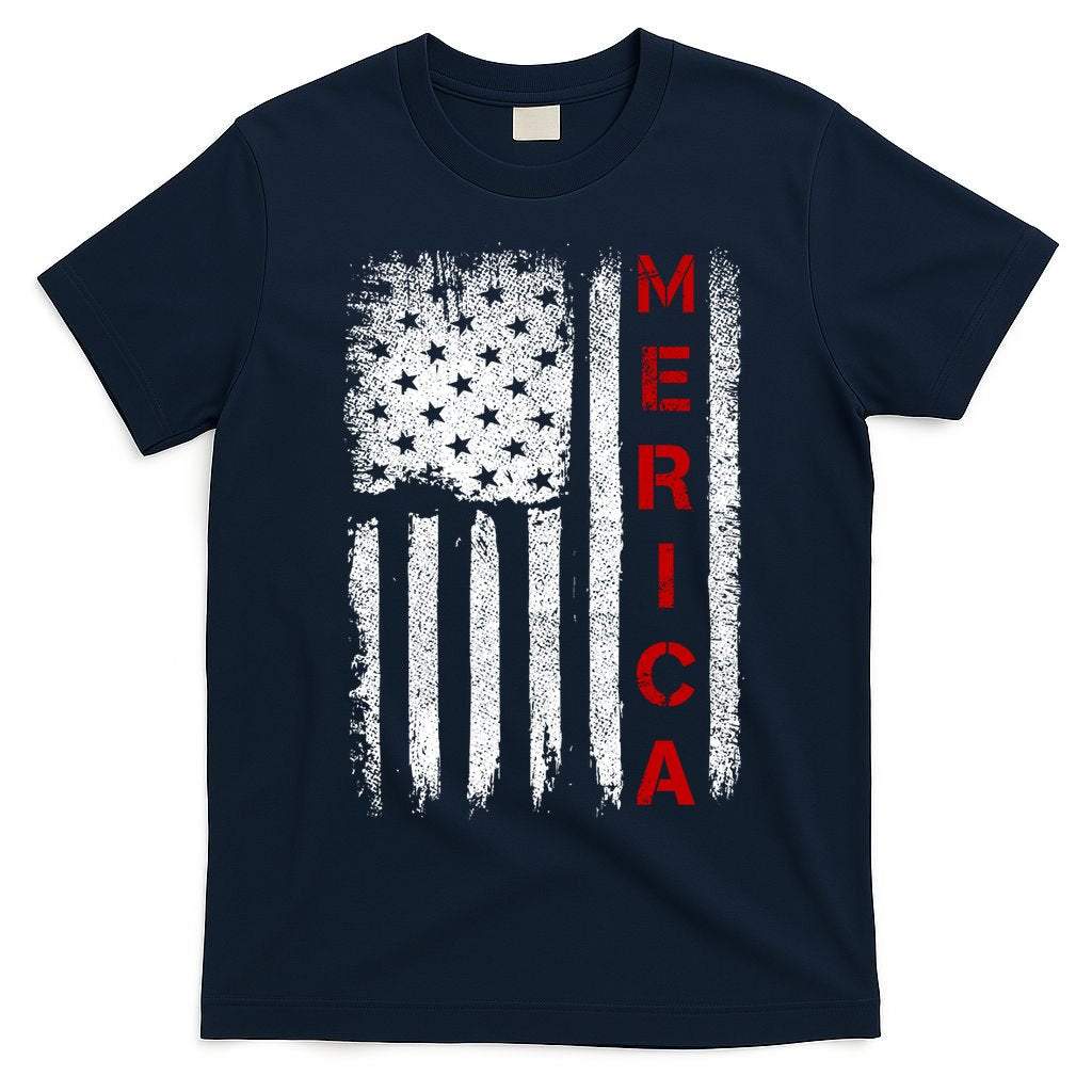 Merica Vintage USA Flag Stars And Stripes Funny 4th Of July T-Shirt