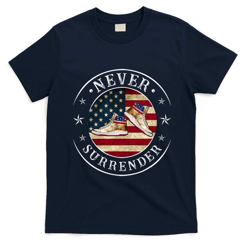 Never Surrender Gold Sneaker Donald Trump 4th Of July Gift T-Shirt