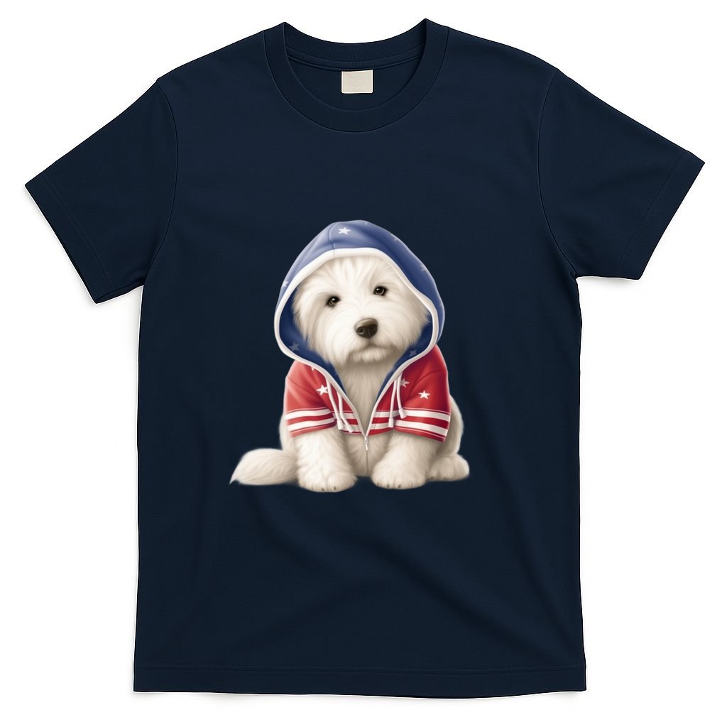 Old English Sheepdog Puppy USA Flag American Dogs 4th Of July T-Shirt