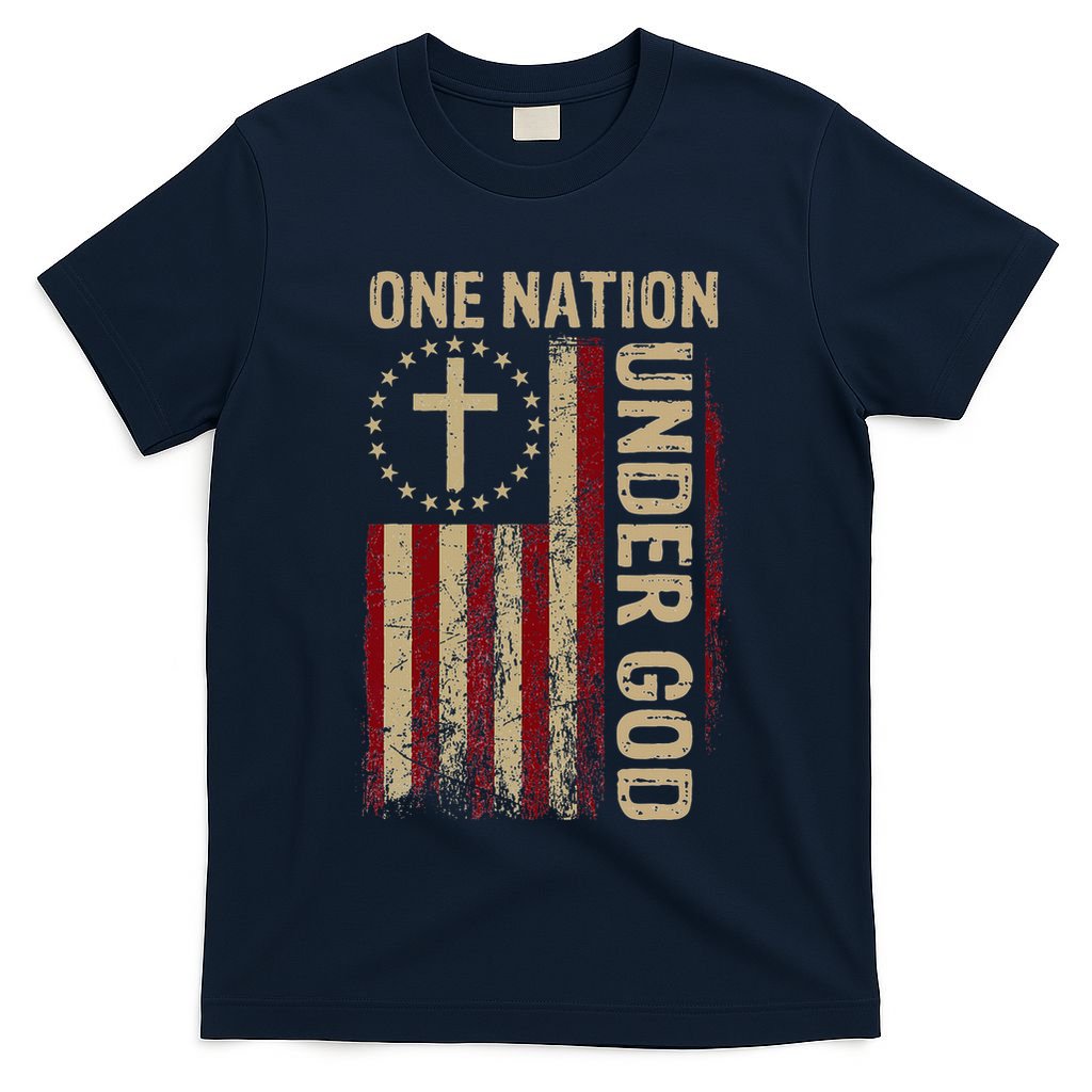 One Nation Under God Flag 4th Of July Patriotic Christian T-Shirt