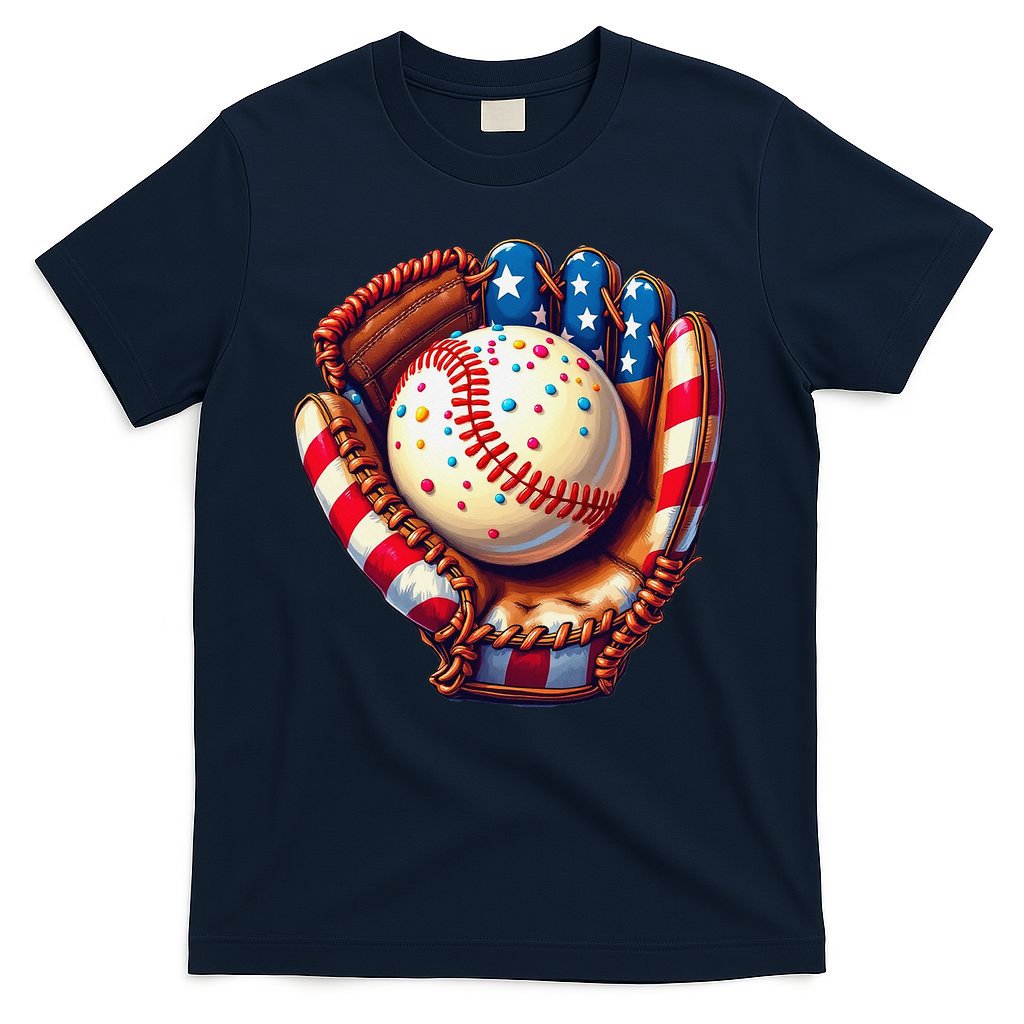 Patriotic Baseball Glove Drip Ice Cream Sprinkles 4th July T-Shirt
